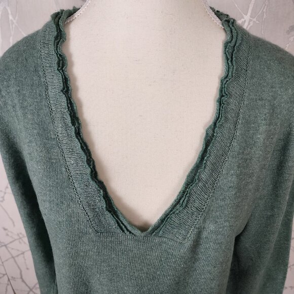 Banana Republic Green 45% Wool 10% Cashmere Ruffled V-Neck Sweater - Picture 2 of 6
